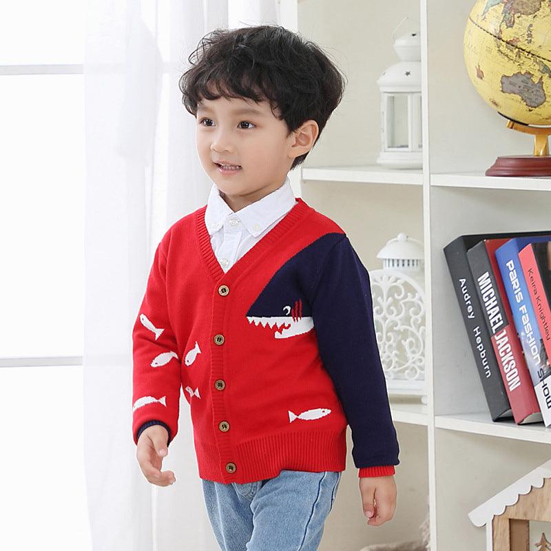 Small fish V-neck single breasted sweater for children - Fashion - Your-Look