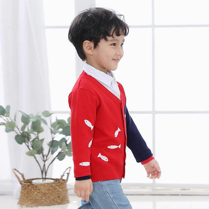 Small fish V-neck single breasted sweater for children - Fashion - Your-Look