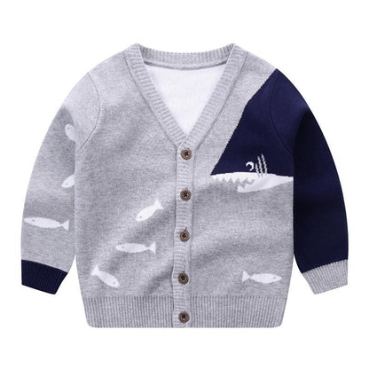 Small fish V-neck single breasted sweater for children - Fashion - Your-Look