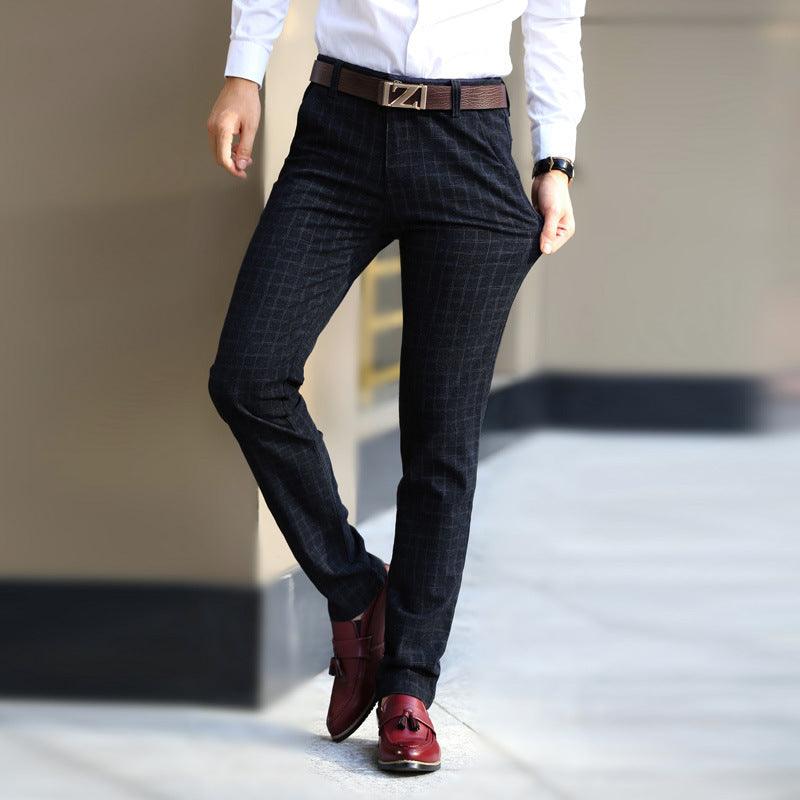 Plaid cotton and linen straight trousers for men - Fashion - Your-Look