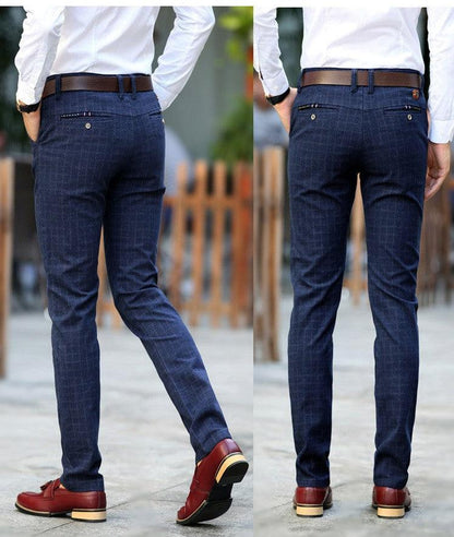 Plaid cotton and linen straight trousers for men - Fashion - Your-Look