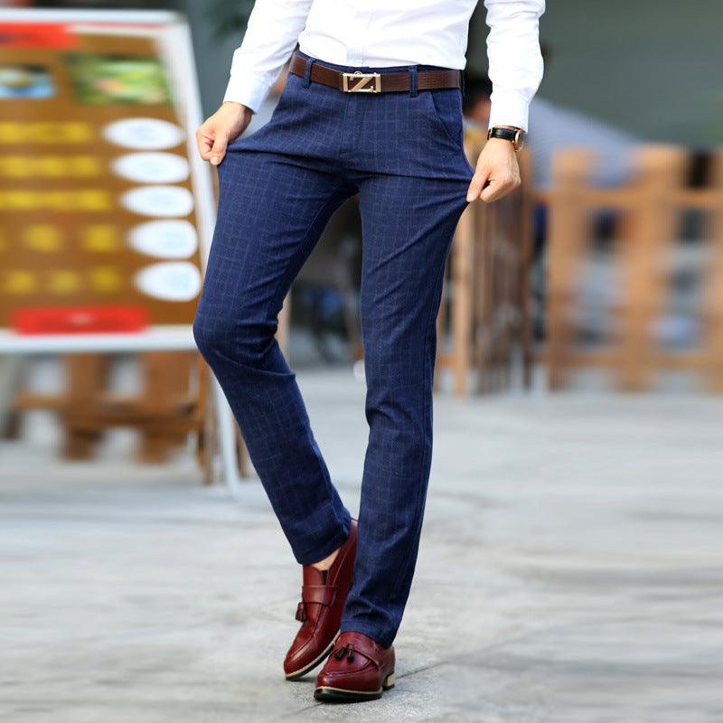 Plaid cotton and linen straight trousers for men - Fashion - Your-Look