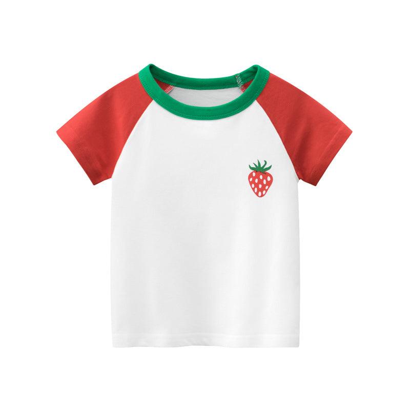 Fashion Stitching Print Cartoon Girls Short Sleeve T-shirt - - Your-Look