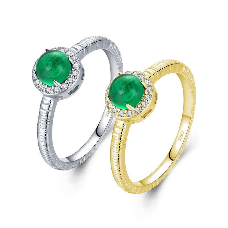 Radiant Elegance: S925 Sterling Silver Green Agate Ring with 14K Gold Plating - Your-Look