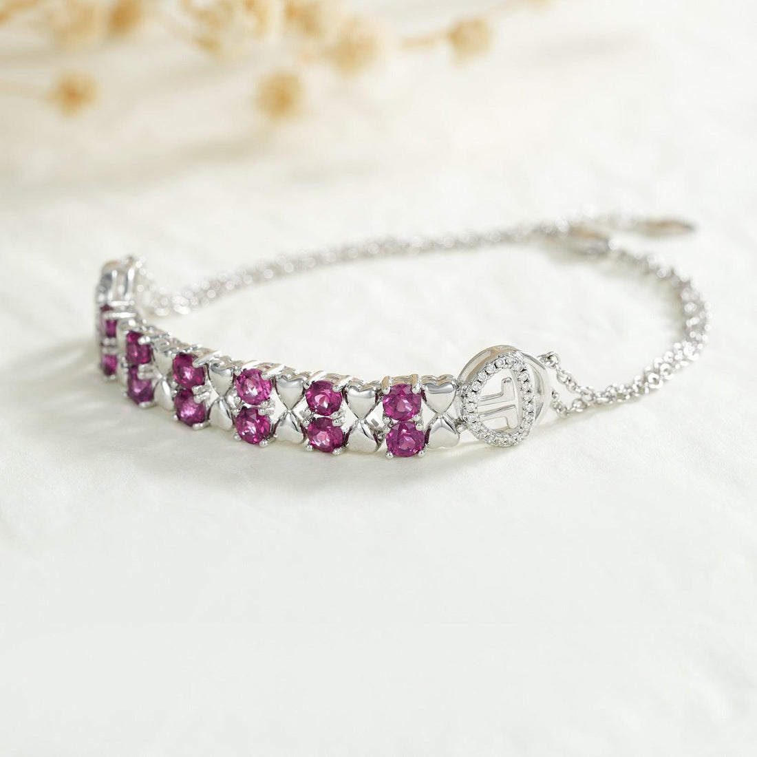 Radiant Purple Garnet Bracelet: S925 Sterling Silver Light Luxury Jewelry for Women