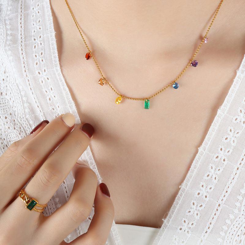 Radiant Rainbow: 18 K Gold Plated Zircon Jewelry Set - Your-Look