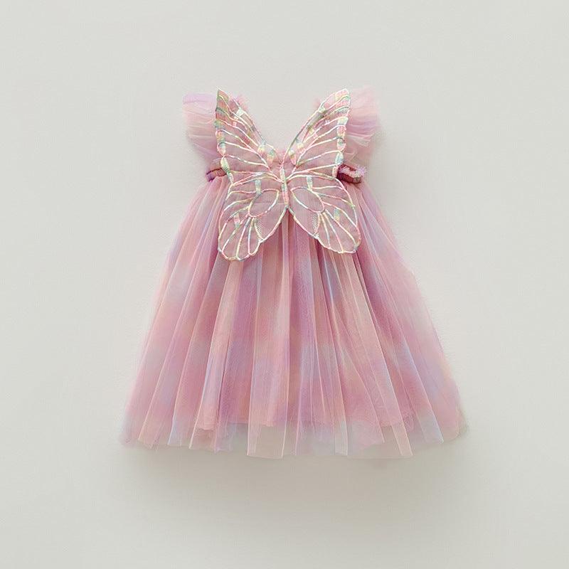 Flutter in Style: Rainbow Wings Mesh Girl Dress | Let Her Shine with Colorful Elegance - Your-Look