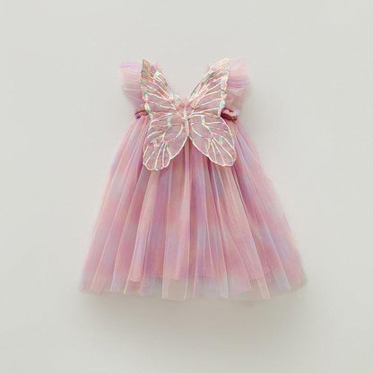 Flutter in Style: Rainbow Wings Mesh Girl Dress | Let Her Shine with Colorful Elegance - Your-Look