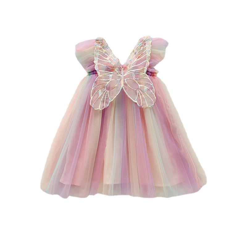 Flutter in Style: Rainbow Wings Mesh Girl Dress | Let Her Shine with Colorful Elegance - Your-Look