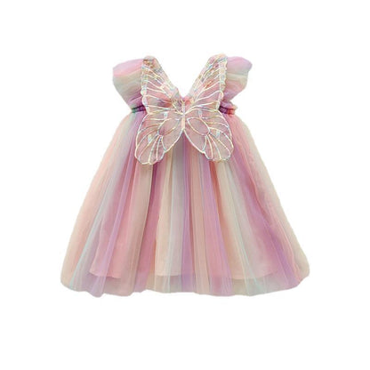 Flutter in Style: Rainbow Wings Mesh Girl Dress | Let Her Shine with Colorful Elegance - Your-Look