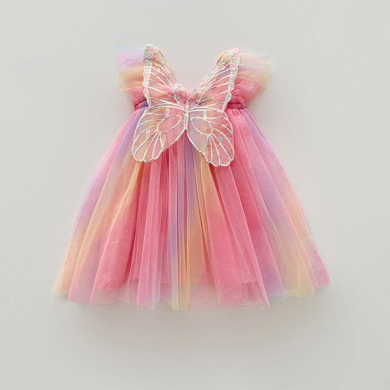 Flutter in Style: Rainbow Wings Mesh Girl Dress | Let Her Shine with Colorful Elegance - Your-Look