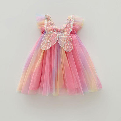 Flutter in Style: Rainbow Wings Mesh Girl Dress | Let Her Shine with Colorful Elegance - Your-Look