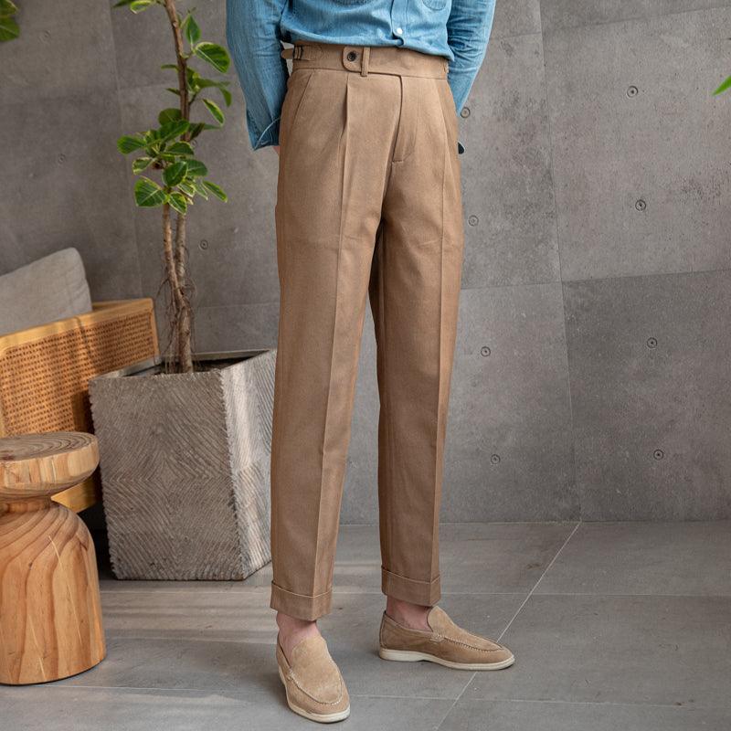 Retro Cotton High Waisted Pants For Trendy Men