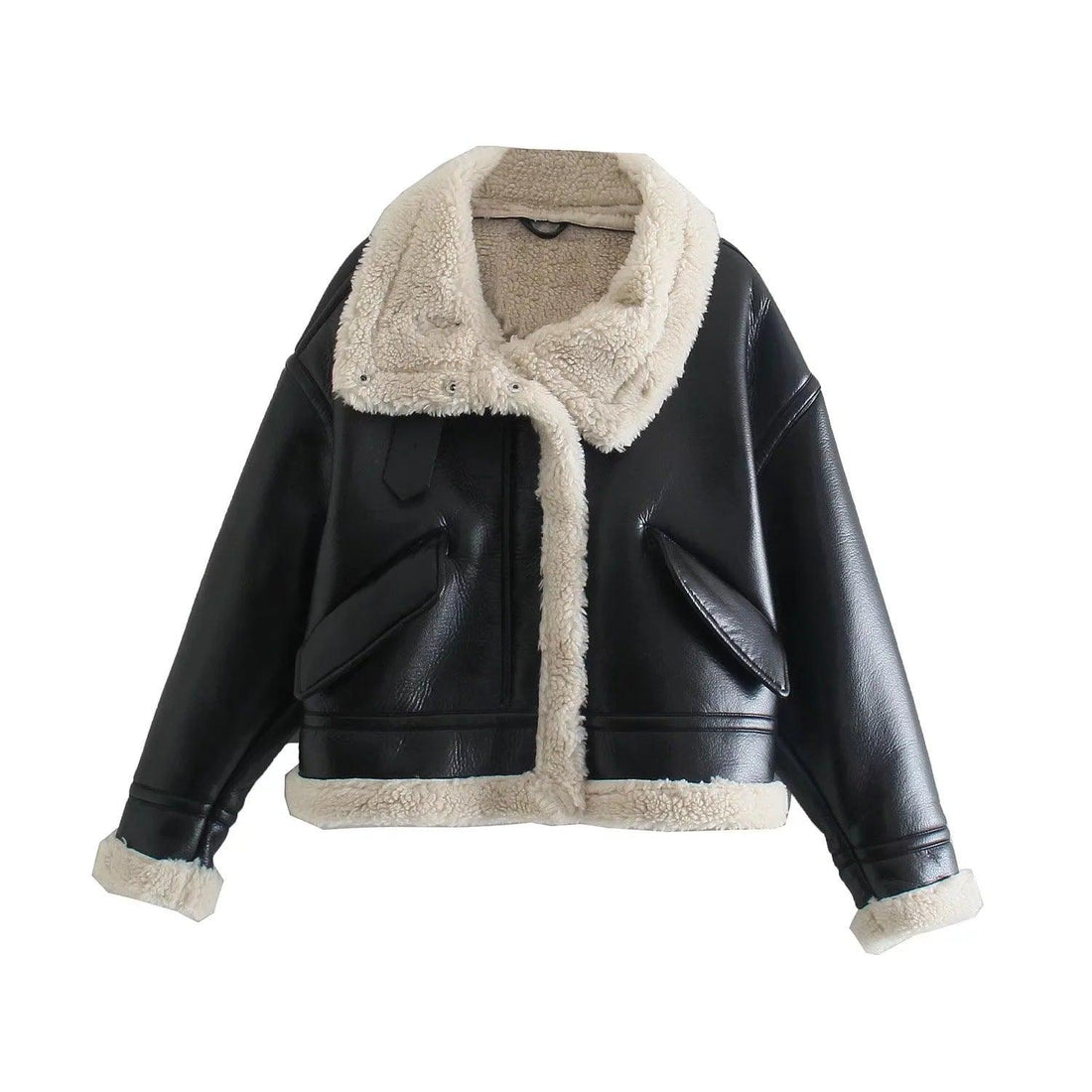 Rev Up Your Style: Trendy Biker Fleece Padded Faux Leather Jacket - Your-Look