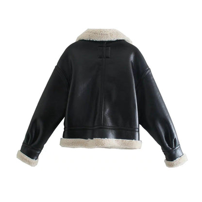 Rev Up Your Style: Trendy Biker Fleece Padded Faux Leather Jacket - Your-Look