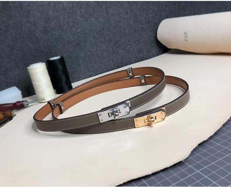 Rotating Buckle Leather Thin Belt: Versatile All-Match Accessory for Women - Your-Look