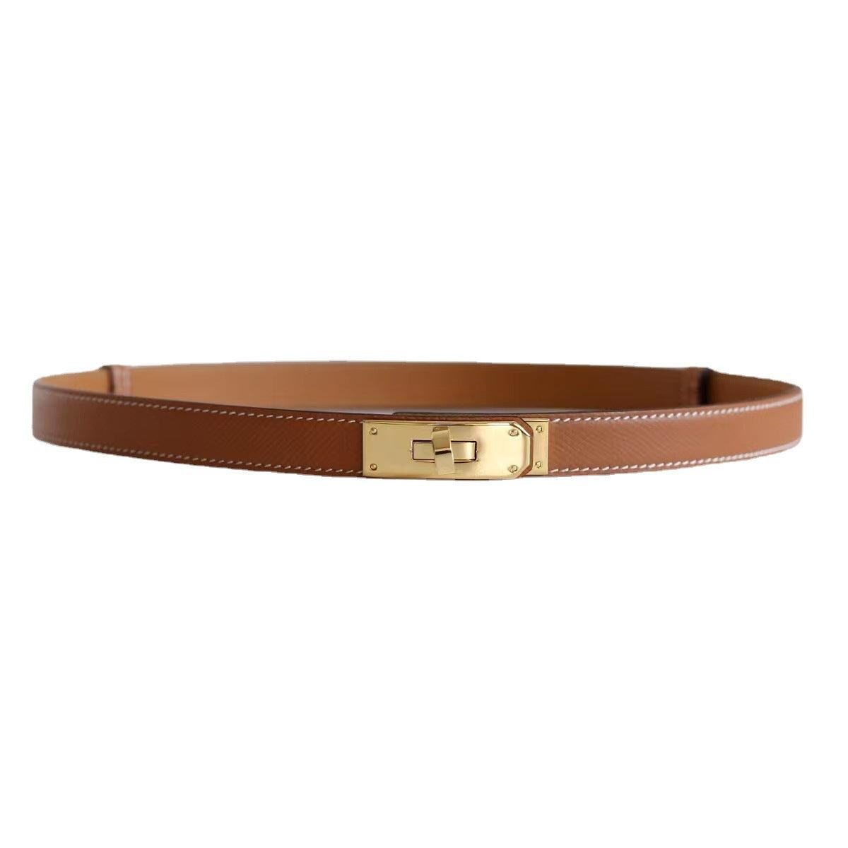 Rotating Buckle Leather Thin Belt: Versatile All-Match Accessory for Women - Your-Look