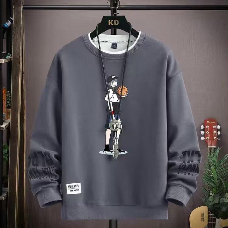 Round Neck Sweater For Men Fleece-lined Thickened Teenagers - Fashion - Your-Look