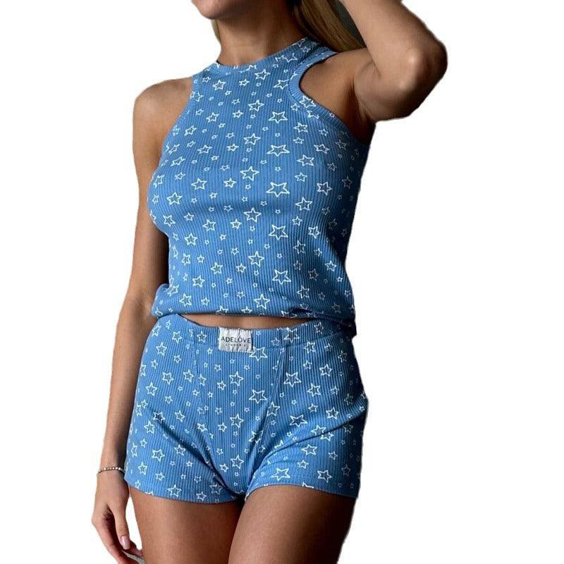 &quot;Serenity Chic&quot; Round Neck Sleeveless Shorts Two-piece Pajamas - Lounge in Effortless Style - Your-Look