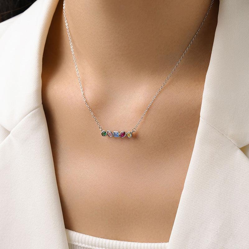 Shine Bright with S925 Silver Rainbow Zircon Geometric Square Necklace - Your-Look