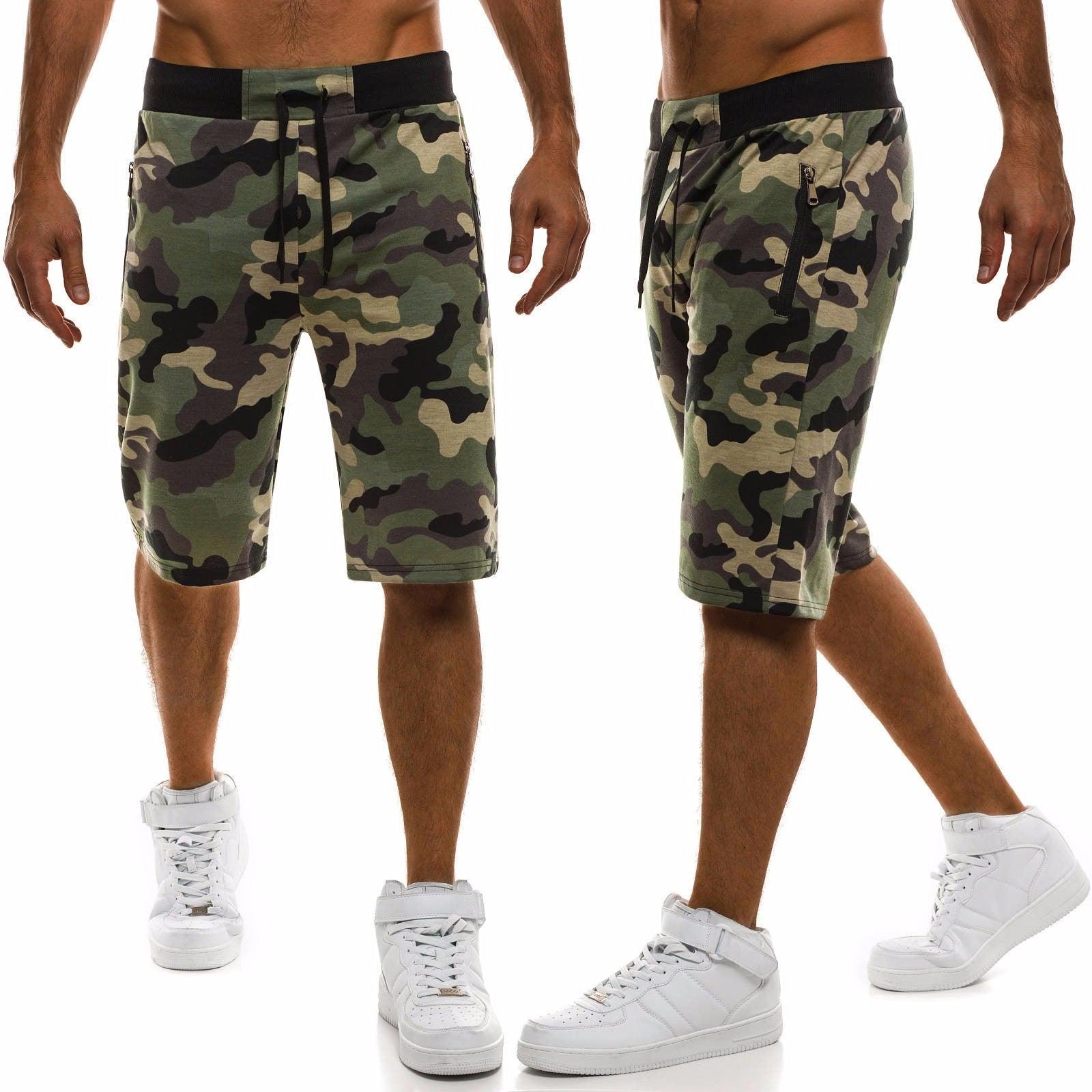 Shorts Sports Fitness Five-Point Pants Tether Zipper Shorts Straight Camouflage Beach Pants Men - Fashion - Your-Look