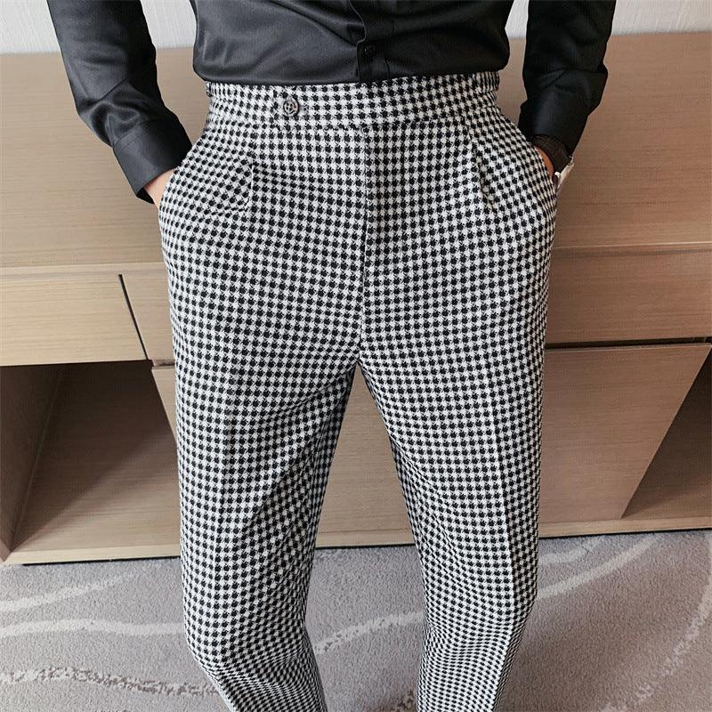 Small Plaid Casual Trousers Men&