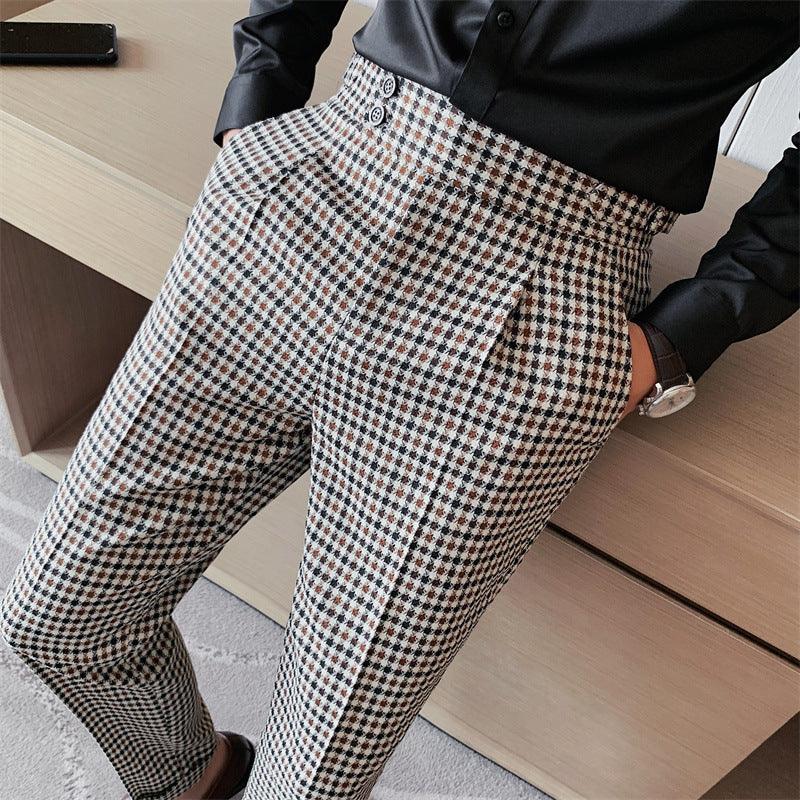 Small Plaid Casual Trousers Men&