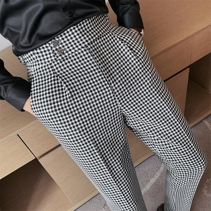 Small Plaid Casual Trousers Men&