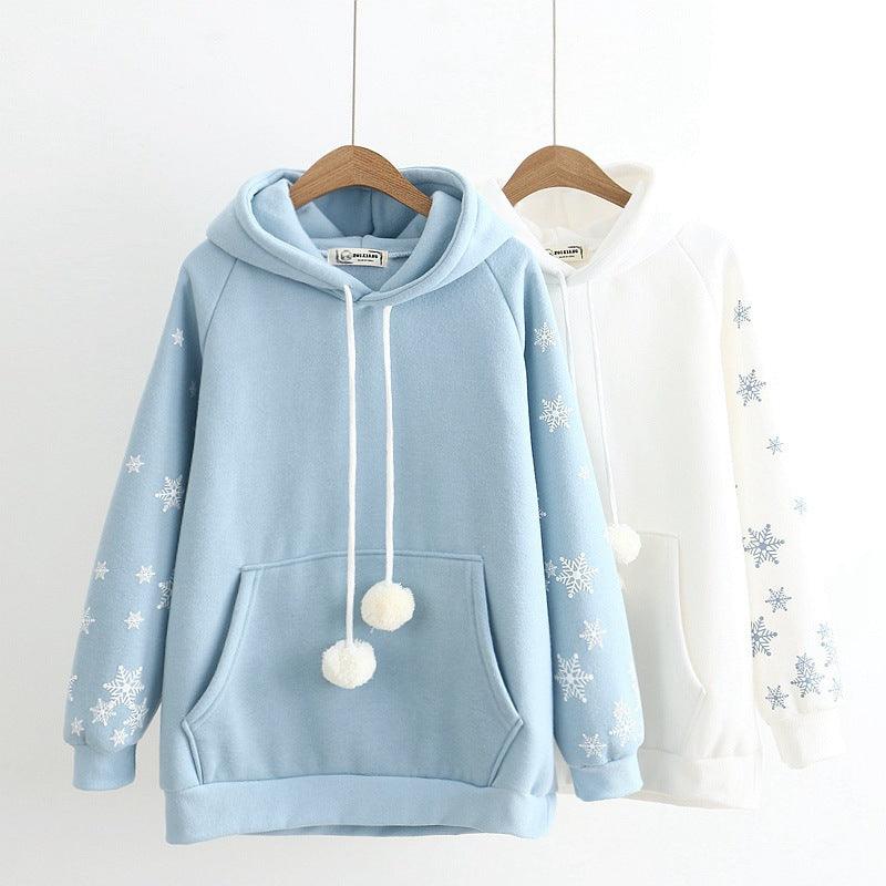 Elegant Warmth: Snowflake Embroidery Hooded Fleece-Lined Sweater for Women | - Your-Look