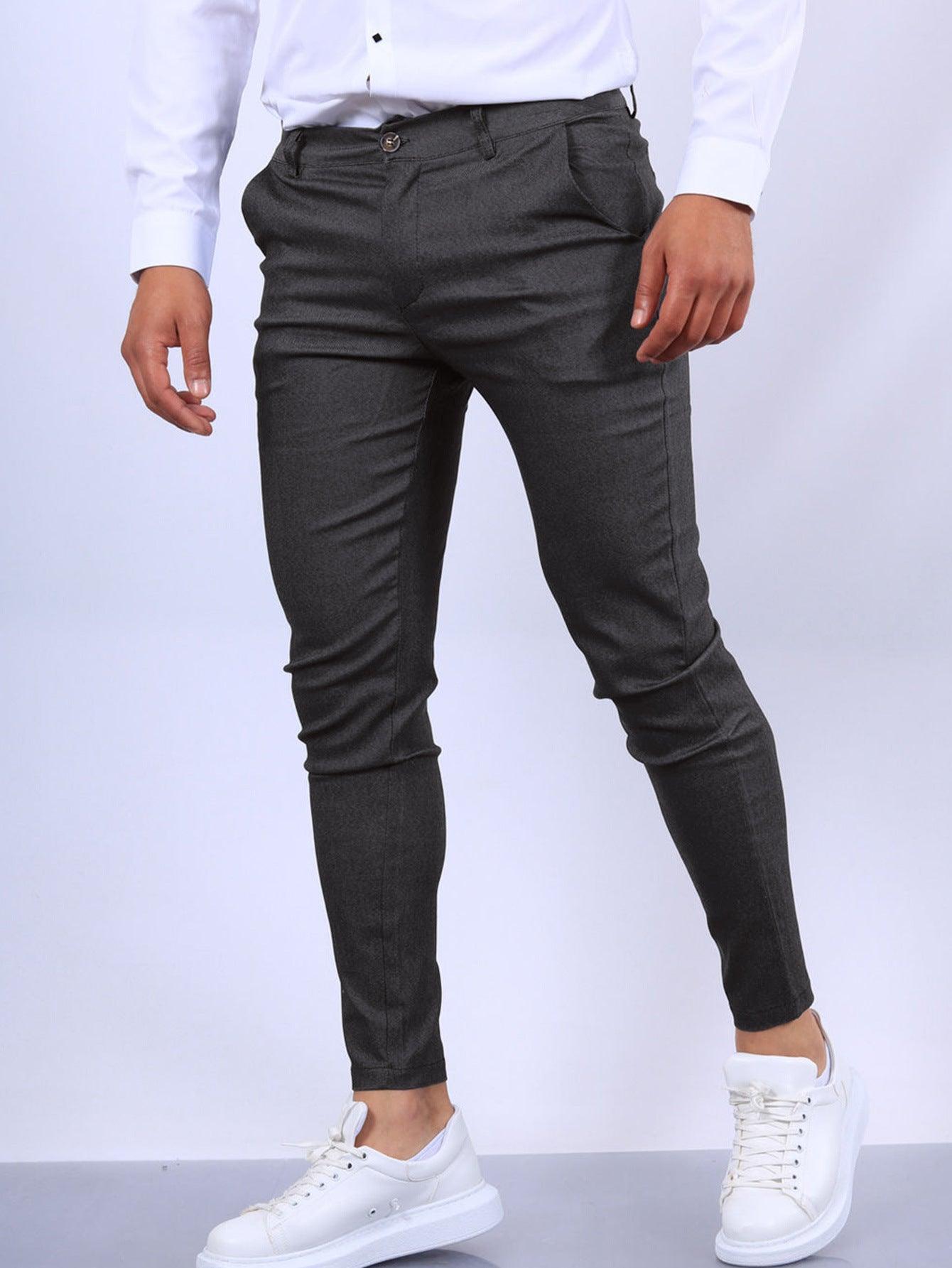 Solid Color Textured Casual Tappered Pants