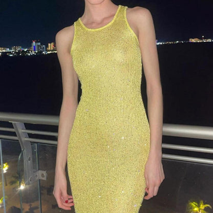 Fashionable Sleeveless Sequin Knitted Dress - Fashion - Your-Look