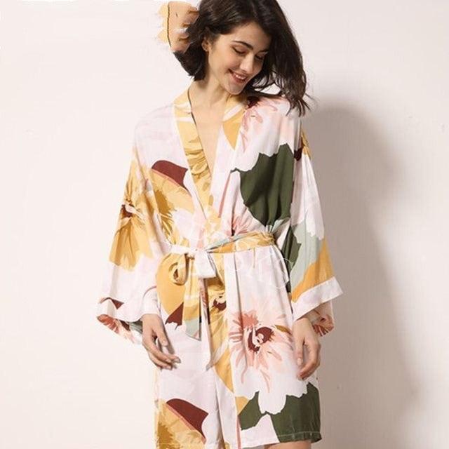 "Spring Blossom" New Sleepwear Robe - Embrace Tranquil Comfort in Thin Cotton-Silk Blend for Women - Your-Look