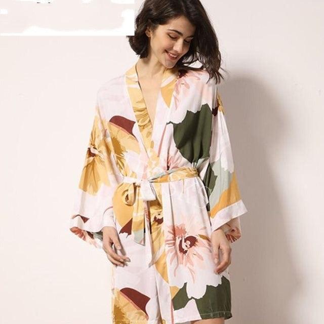 &quot;Spring Blossom&quot; New Sleepwear Robe - Embrace Tranquil Comfort in Thin Cotton-Silk Blend for Women - Your-Look