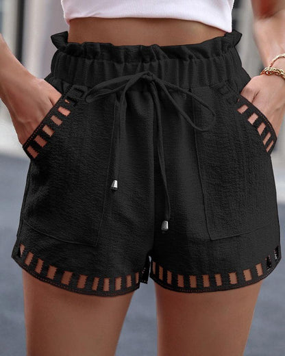 Stair Lace Stitching Elastic Waistband Shorts - FASHION - Your-Look
