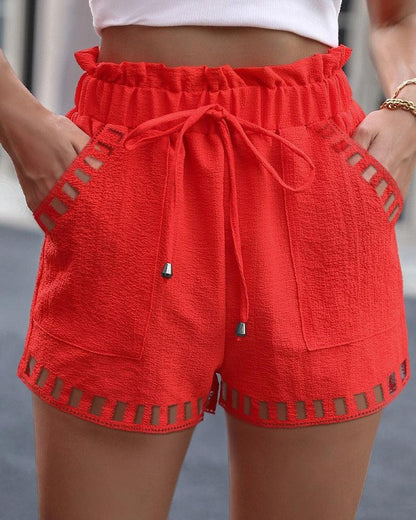 Stair Lace Stitching Elastic Waistband Shorts - FASHION - Your-Look