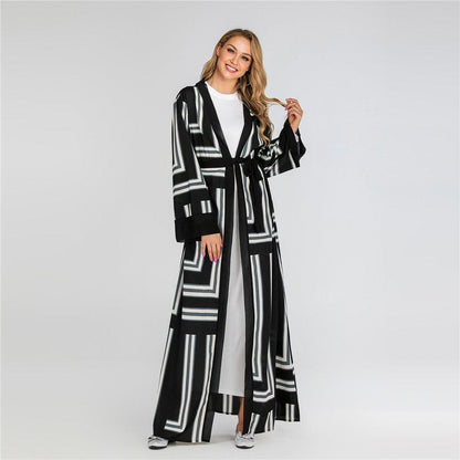 &quot;Striped Serenity&quot; Loose Lace-Up Cardigan Robe for Women - Effortless Style, Maximum Comfort - Your-Look