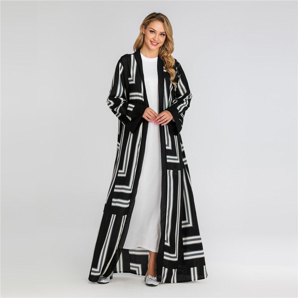 &quot;Striped Serenity&quot; Loose Lace-Up Cardigan Robe for Women - Effortless Style, Maximum Comfort - Your-Look