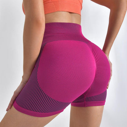 Striped Yoga Shorts High Waist Hip-lifting Tight Pants For Women Running Fitness Sports Leggings - FASHION - Your-Look