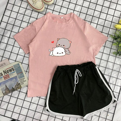 Student Crew Neck T-shirt Shorts Loose Sports Two-piece Set - Your-Look