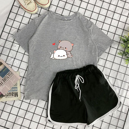 Student Crew Neck T-shirt Shorts Loose Sports Two-piece Set - Your-Look