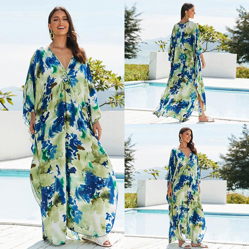 Stylish Sun Protection: Cotton Beach Cover-up Vacation Long Dress