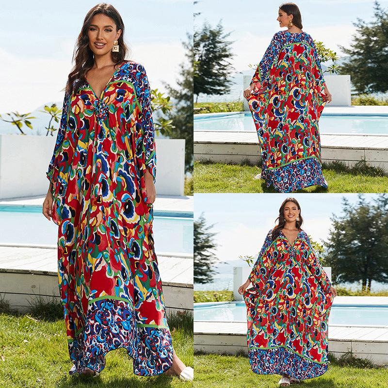 Stylish Sun Protection: Cotton Beach Cover-up Vacation Long Dress