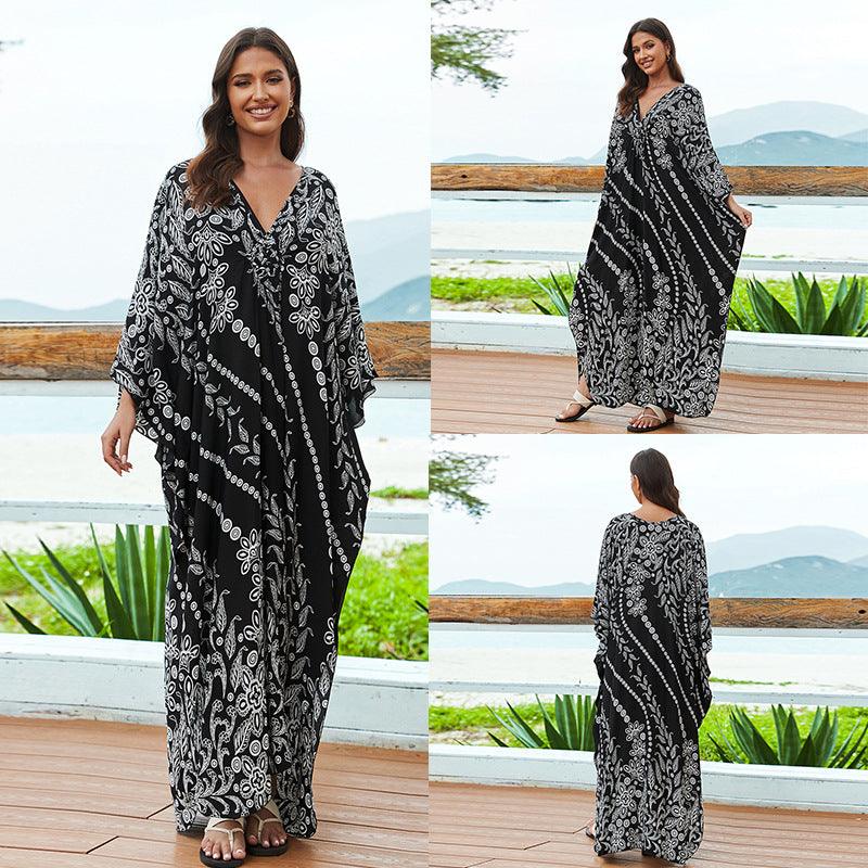 Cotton Beach Cover-up Vacation Sun Protection Long Dress - Fashion - Your-Look