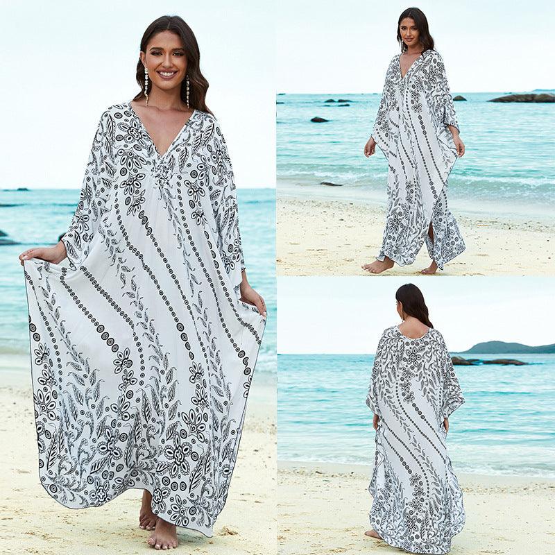 Cotton Beach Cover-up Vacation Sun Protection Long Dress - Fashion - Your-Look