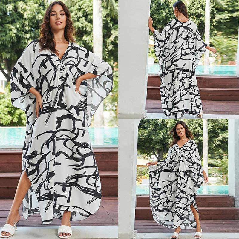 Stylish Sun Protection: Cotton Beach Cover-up Vacation Long Dress