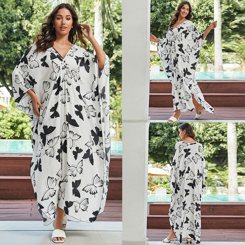 Stylish Sun Protection: Cotton Beach Cover-up Vacation Long Dress