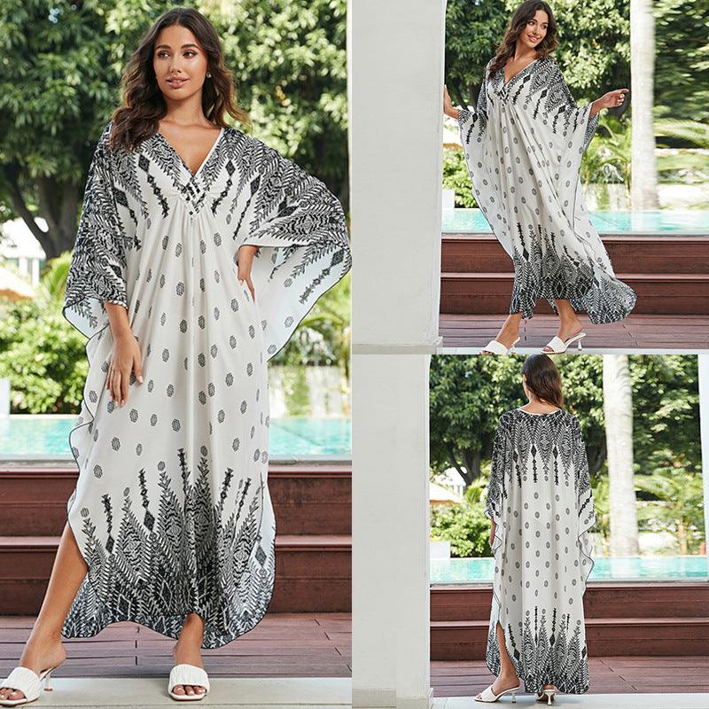 Stylish Sun Protection: Cotton Beach Cover-up Vacation Long Dress