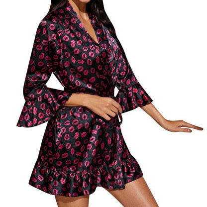 &quot;Sultry Allure&quot; Ladies Print Sexy Robe - Unveil Your Irresistible Charm