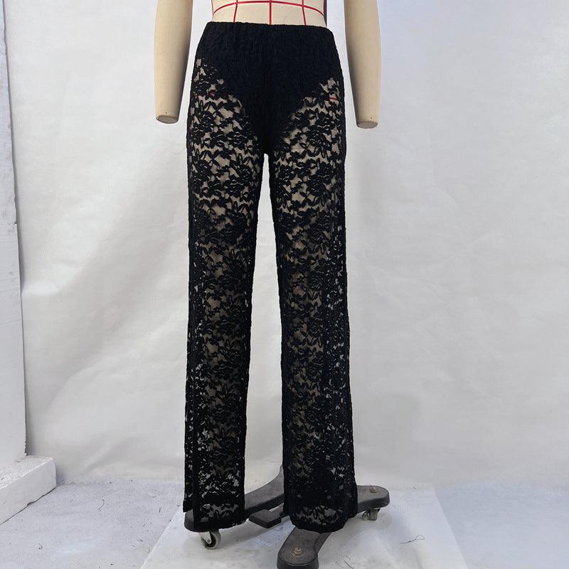 Summer Lace See-through High Waist Stitching Long Straight-leg Pants - Your-Look