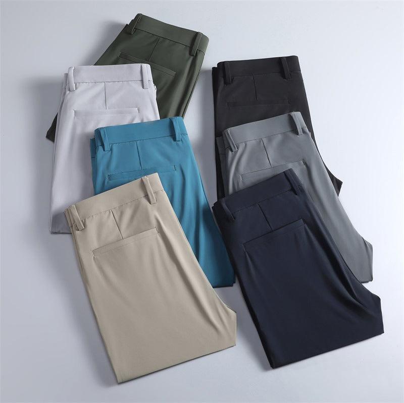 Summer Thin Casual Pants Belt Breathable Straight Trousers Men&